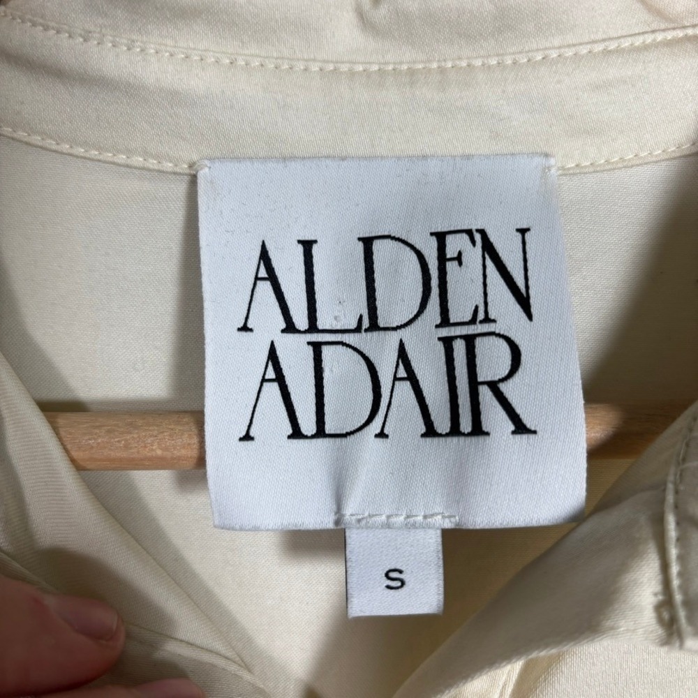 Alden Adair Button Front Dress Women Sz S Cream Ruffle Flutter Sleeve Belted - Picture 8 of 13